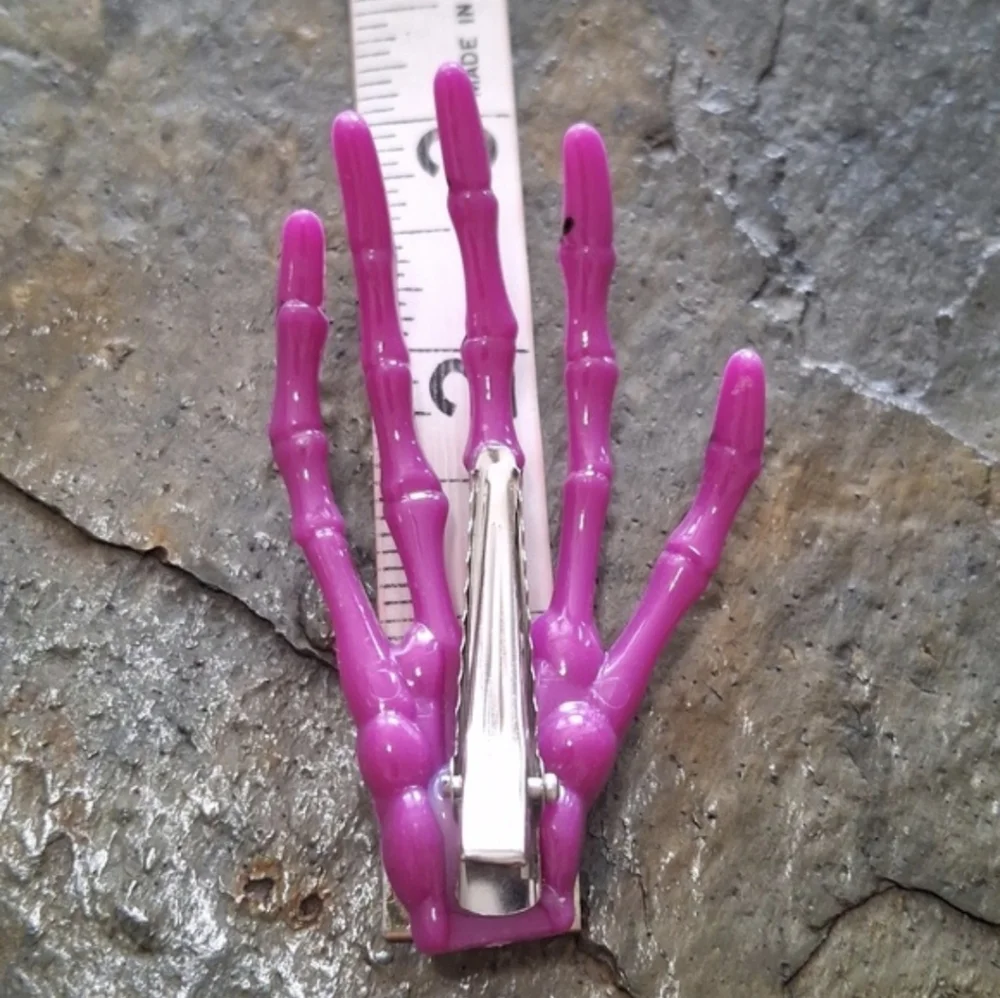 Pink Skeleton Hand Hair Clip